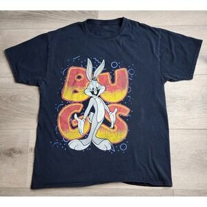 Bugs Bunny Looney Tunes Black Graphic Short Sleeve T Shirt Large Crackled
